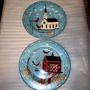 Birdhouse Stoneware Decorative Salad Plates - Sakura 2 plates Warren Kimble